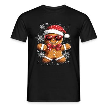 Gingerbread Man Christmas Motif - Men's T-Shirt - black - Front - AI Model Male 178 light (178cm)