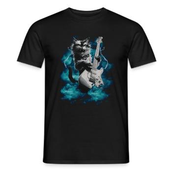 Coole Katze Gitarre Rock Band Musik - Männer T-Shirt - Schwarz - Vorne - AI Model Male 178 light (178cm)