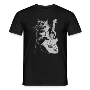 Coole Katze Gitarre Rock Band Musik - Männer T-Shirt - Schwarz - Vorne - AI Model Male 178 light (178cm)