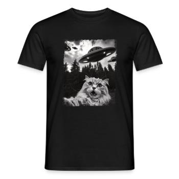Drôle de chats Selfie OVNI - T-shirt homme - noir - Devant - AI Model Male 178 light (178cm)