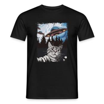 Drôle de chat Selfie OVNI graphique - T-shirt homme - noir - Devant - AI Model Male 178 light (178cm)