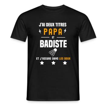 j'ai deux titres papa et badiste père badminton - T-shirt homme - noir - Devant - AI Model Male 178 light (178cm)