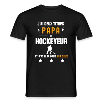 j'ai deux titres papa et hockeyeur père hockey - T-shirt homme - noir - Devant - AI Model Male 178 light (178cm)