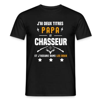 j'ai deux titres papa et chasseur cerf père chasse - T-shirt homme - noir - Devant - AI Model Male 178 light (178cm)