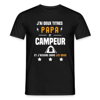 j'ai deux titres papa et campeur père camping - T-shirt homme - noir - Devant - AI Model Male 178 light (178cm)