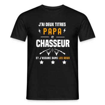 j'ai deux titres papa et chasseur chevreuil chasse - T-shirt homme - noir - Devant - AI Model Male 178 light (178cm)