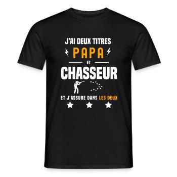 j'ai deux titres papa et chasseur père chasse - T-shirt homme - noir - Devant - AI Model Male 178 light (178cm)