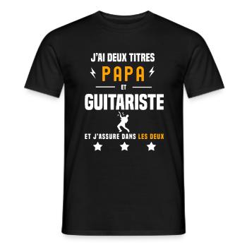 j'ai deux titres papa et guitariste père guitare - T-shirt homme - noir - Devant - AI Model Male 178 light (178cm)