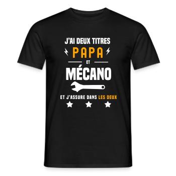 j'ai deux titres papa et mécano père mécanicien - T-shirt homme - noir - Devant - AI Model Male 178 light (178cm)