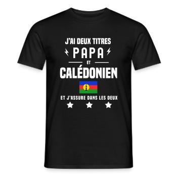 j'ai deux titres papa et Calédonien drapeau - T-shirt homme - noir - Devant - AI Model Male 178 light (178cm)