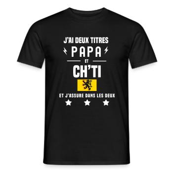 j'ai deux titres papa et ch'ti drapeau - T-shirt homme - noir - Devant - AI Model Male 178 light (178cm)