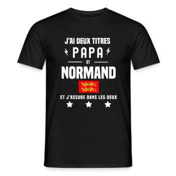 j'ai deux titres papa et normand drapeau - T-shirt homme - noir - Devant - AI Model Male 178 light (178cm)