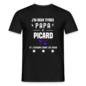 j'ai deux titres papa et picard drapeau - T-shirt homme - noir - Devant - AI Model Male 178 light (178cm)