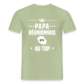papa reunionnais 974 au top papa la réunion - T-shirt homme - vert sauge - Devant - AI Model Male 178 light (178cm)