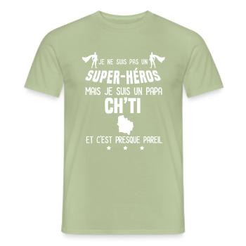 papa ch'ti super héros papa nord - T-shirt homme - vert sauge - Devant - AI Model Male 178 light (178cm)