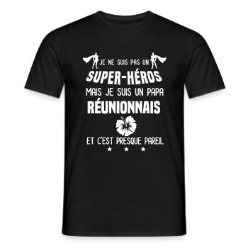 papa reunionnais fleur hibiscus super héros - T-shirt homme - noir - Devant - AI Model Male 178 light (178cm)