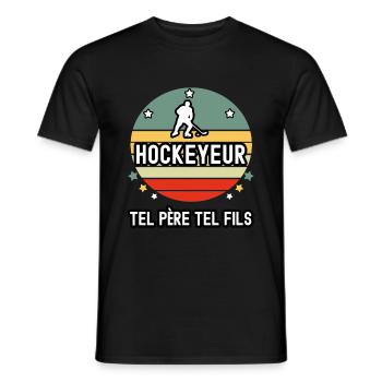 tel père tel fils cadeau papa hockeyeur hockey - T-shirt homme - noir - Devant - AI Model Male 178 light (178cm)