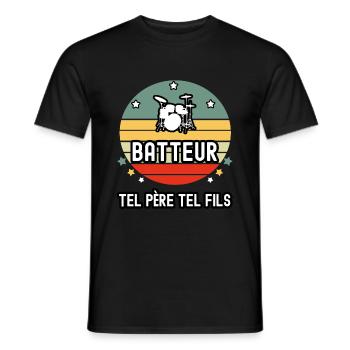 tel père tel fils papa batteur batterie cadeau - T-shirt homme - noir - Devant - AI Model Male 178 light (178cm)
