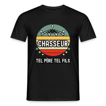 tel père tel fils papa chasseur chevreuil chasse - T-shirt homme - noir - Devant - AI Model Male 178 light (178cm)