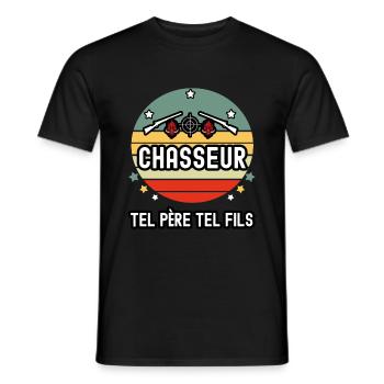 tel père tel fils papa chasseur sanglier chasse - T-shirt homme - noir - Devant - AI Model Male 178 light (178cm)