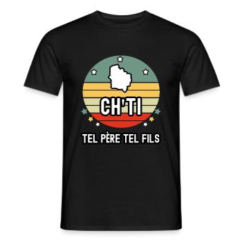 tel père tel fils papa ch'ti nord - T-shirt homme - noir - Devant - AI Model Male 178 light (178cm)