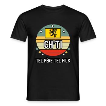 tel père tel fils papa ch'ti drapeau nord - T-shirt homme - noir - Devant - AI Model Male 178 light (178cm)