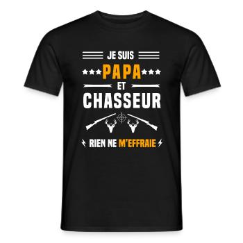 papa chasseur chevreuil rien ne m'effraie chasse - T-shirt homme - noir - Devant - AI Model Male 178 light (178cm)