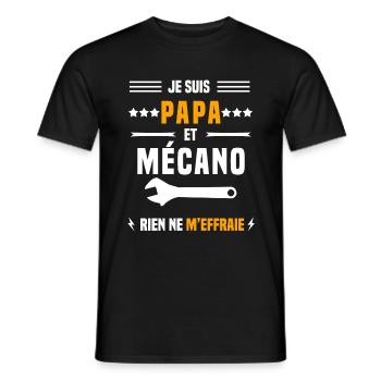 papa mécano rien ne m'effraie papa mécanicien - T-shirt homme - noir - Devant - AI Model Male 178 light (178cm)
