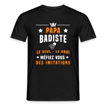 papa badiste méfiez vous des imitations badminton - T-shirt homme - noir - Devant - AI Model Male 178 light (178cm)
