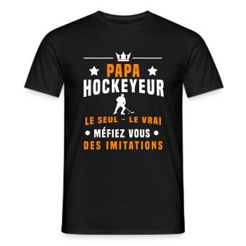 papa hockeyeur méfiez vous des imitations hockey - T-shirt homme - noir - Devant - AI Model Male 178 light (178cm)