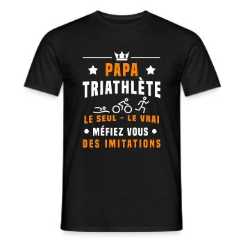 papa triathlète méfiez vous imitations triathlon - T-shirt homme - noir - Devant - AI Model Male 178 light (178cm)
