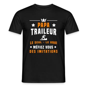 papa traileur méfiez vous des imitations trail - T-shirt homme - noir - Devant - AI Model Male 178 light (178cm)