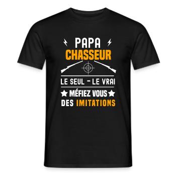 papa chasseur fusil le seul le vrai papa chasse - T-shirt homme - noir - Devant - AI Model Male 178 light (178cm)
