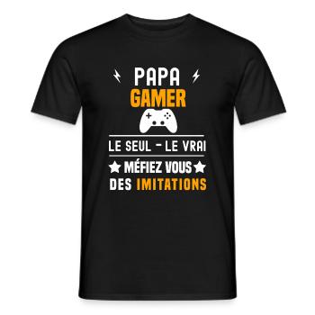 papa gamer le seul le vrai papa gaming - T-shirt homme - noir - Devant - AI Model Male 178 light (178cm)