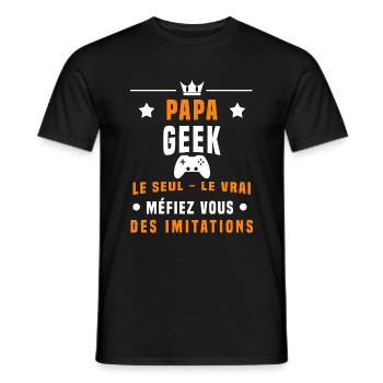 papa geek méfiez vous imitations geek - T-shirt homme - noir - Devant - AI Model Male 178 light (178cm)