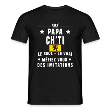 papa ch'ti drapeau méfiez vous imitations - T-shirt homme - noir - Devant - AI Model Male 178 light (178cm)