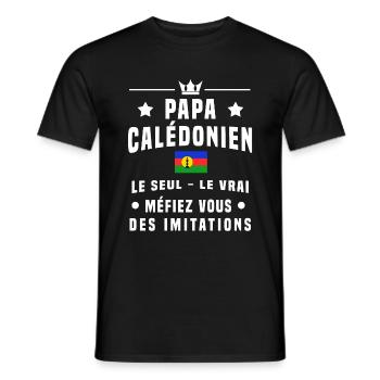 papa Calédonien drapeau méfiez vous imitations - T-shirt homme - noir - Devant - AI Model Male 178 light (178cm)