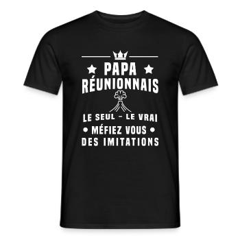 papa réunionnais ile volcan méfiez vous imitations - T-shirt homme - noir - Devant - AI Model Male 178 light (178cm)