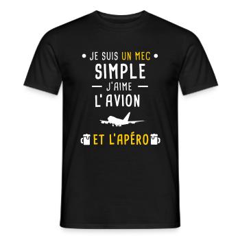 avion et apéro mec simple - T-shirt homme - noir - Devant - AI Model Male 178 light (178cm)