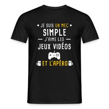 jeux vidéos et apéro mec simple - T-shirt homme - noir - Devant - AI Model Male 178 light (178cm)