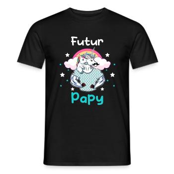 futur papy licorne annonce grossesse grand-père - T-shirt homme - noir - Devant - AI Model Male 178 light (178cm)