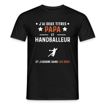j'ai deux titres papa et handballeur handball - T-shirt homme - noir - Devant - AI Model Male 178 light (178cm)