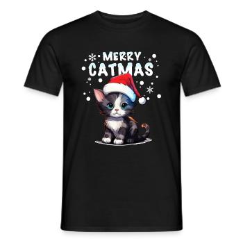 Niedliche Katze im Schnee feiert Weihnachten - Männer T-Shirt - Schwarz - Vorne - AI Model Male 178 light (178cm)
