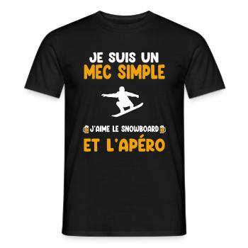Mec simple snowboard apéro snowboardeur humour - T-shirt homme - noir - Devant - AI Model Male 178 light (178cm)