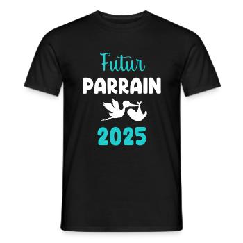 Futur parrain 2025 cigogne annonce grossesse - T-shirt homme - noir - Devant - AI Model Male 178 light (178cm)