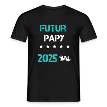 cigogne Futur papy 2025 annonce grossesse - T-shirt homme - noir - Devant - AI Model Male 178 light (178cm)
