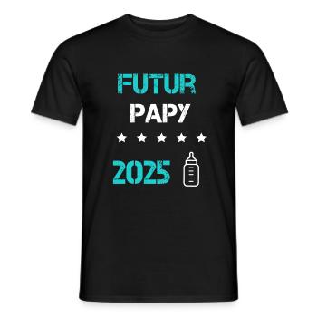 Futur papy 2025 biberron annonce grossesse - T-shirt homme - noir - Devant - AI Model Male 178 light (178cm)