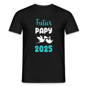 Futur papy 2025 cigogne annonce grossesse - T-shirt homme - noir - Devant - AI Model Male 178 light (178cm)