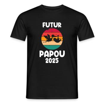 Future vintage papuan 2025 announcement pregnancy dad - Men's T-Shirt - black - Front - AI Model Male 178 light (178cm)
