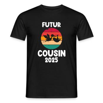 Future Vintage Cousine 2025 Schwangerschaftsankündigung - Männer T-Shirt - Schwarz - Vorne - AI Model Male 178 light (178cm)